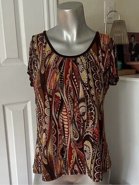 Shannon Ford Vintage Brown Orange & Yellow Boho Floral Paisley Pattern Top